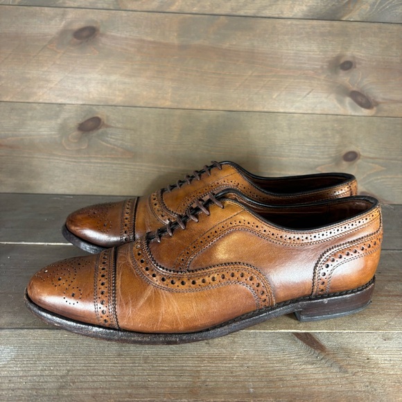 allen edmonds strand mens size 10 shoes brown leather cap toe dress work oxfords